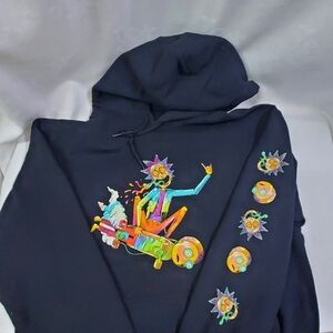 Rick And Morty Mens Nostalgic MIdjourney Black Pullover Hoodie Med